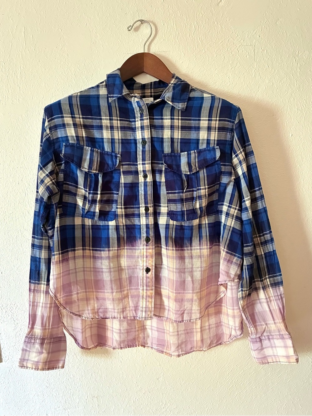 Rag & Bone Blue and Lavender Plaid Cotton Button-Down Shirt size small